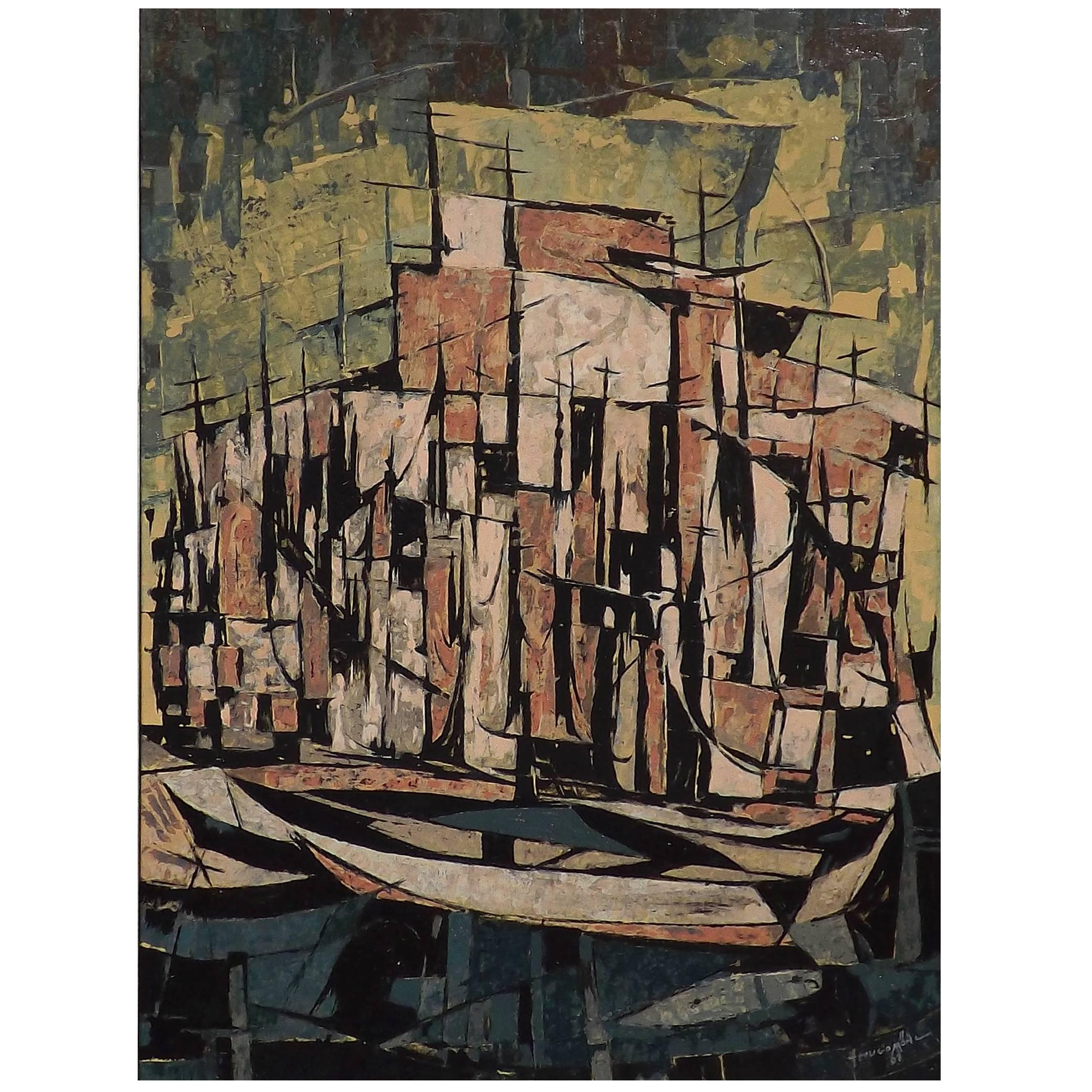 Hugo Mohl 'Segel-Hafen' Mid-Century Abstract Painting, Dated 1967 For Sale