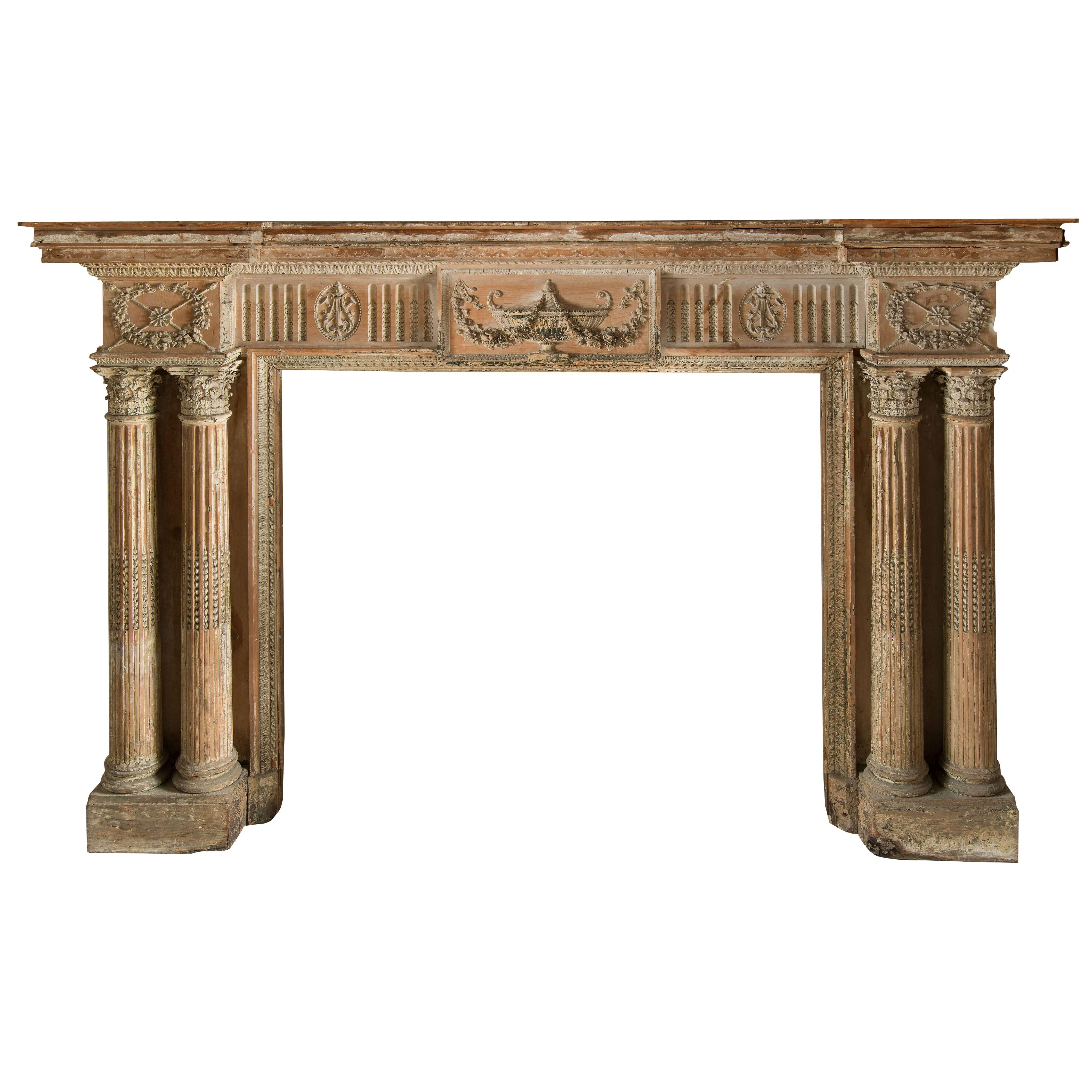 English Fireplace in Wood and Pitch Pin, Late 18th-Early 19th Century For Sale