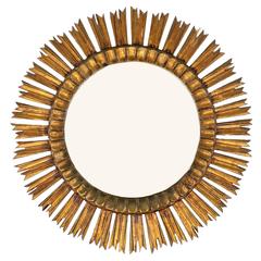 Vintage Gold Leafed Wood Sunburst Mirror