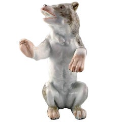 Antique Porcelain Figurine of Standing Bear, Meissen Style, Late 19th Century