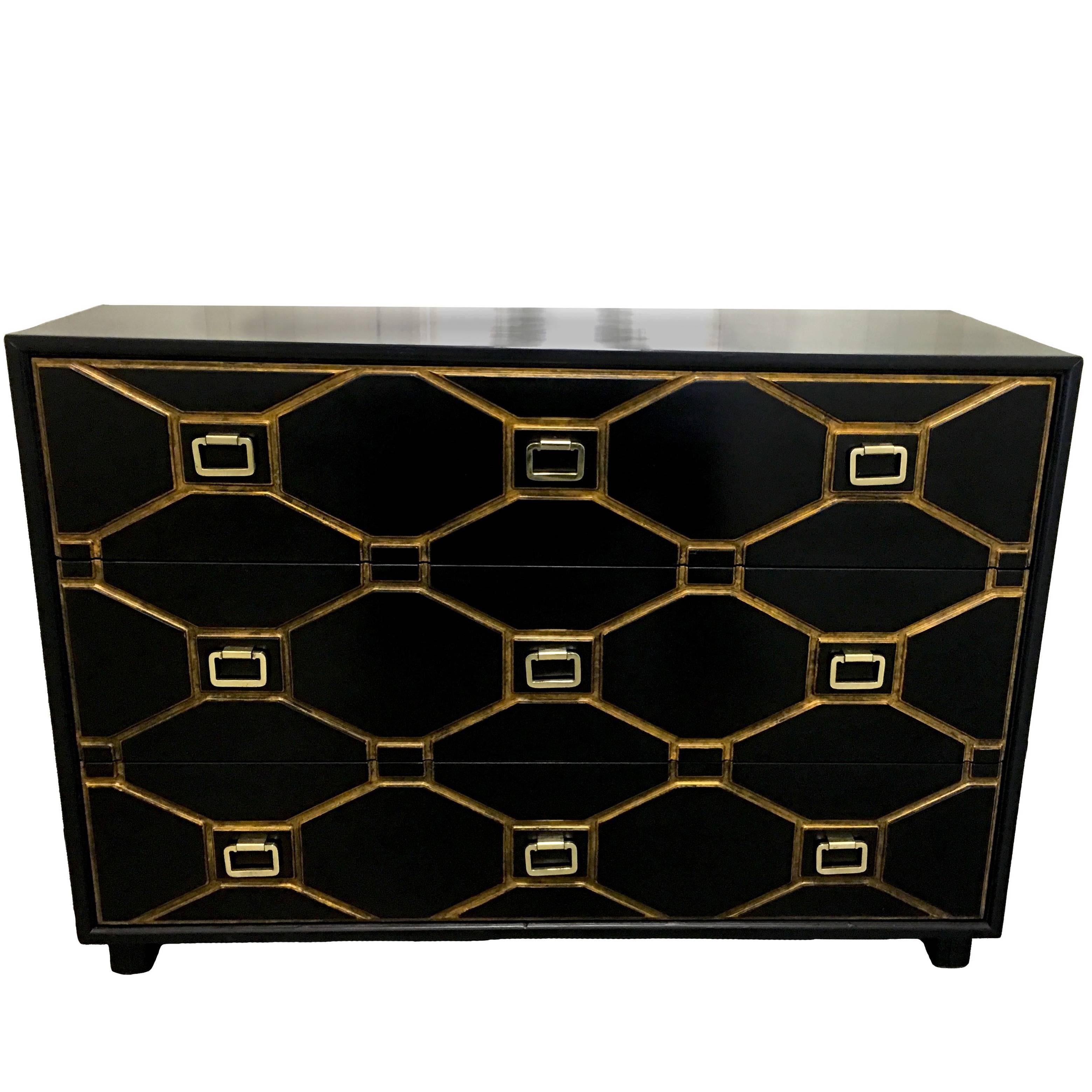 Dorothy Draper Black and Gold Viennese Collection By Henredon Dresser