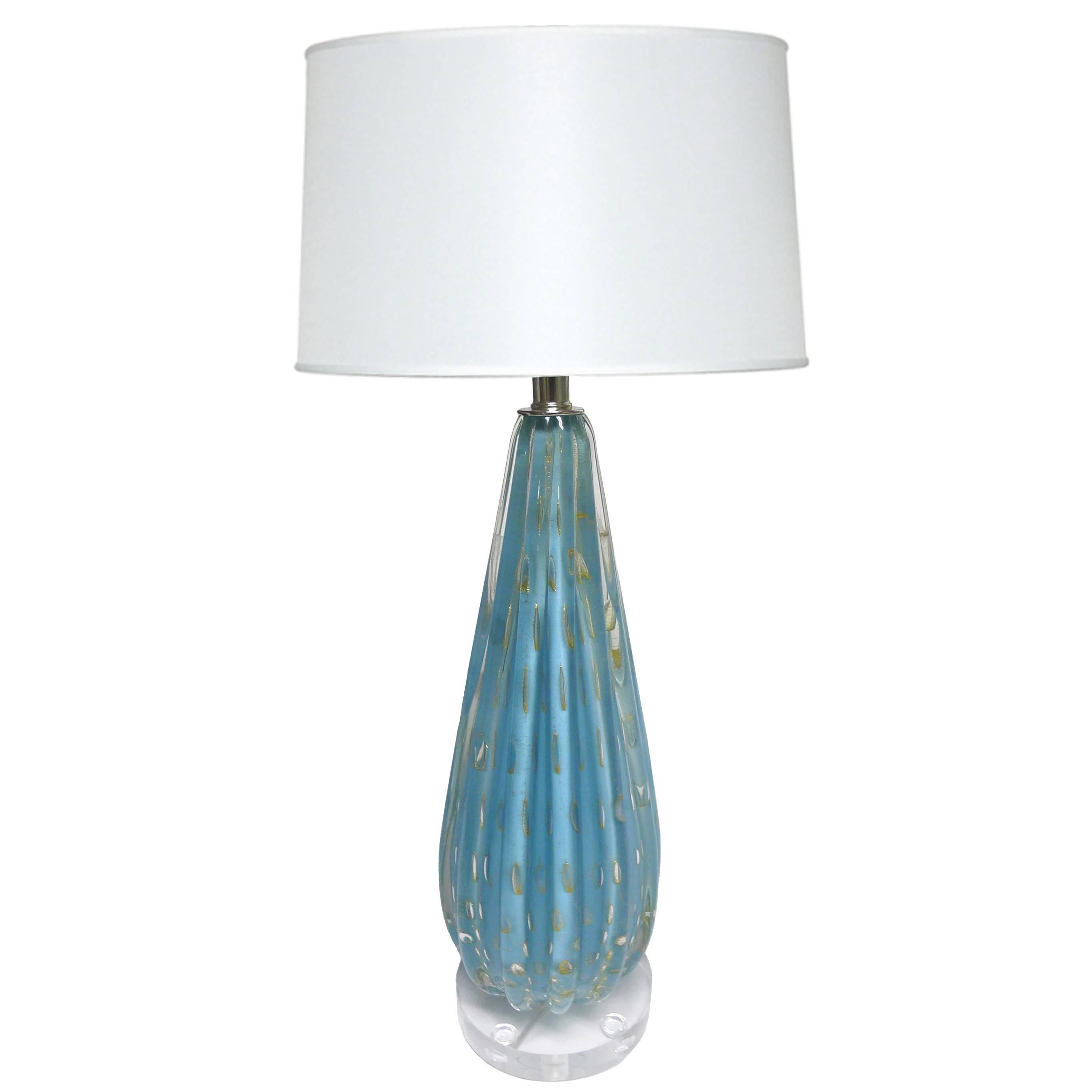 Mid-Century Barbini Murano Blue Lamp