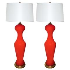 SALE Pair of Mid-Century Murano Red Glass Lamps