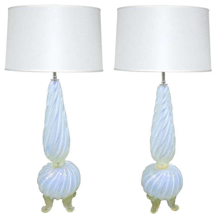 Pair of opalescent Murano glass lamps, 1950s, offered by Bea Hive Vintage