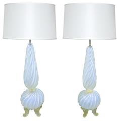 Pair of Mid-Century Opalescent Murano Glass Lamps 11