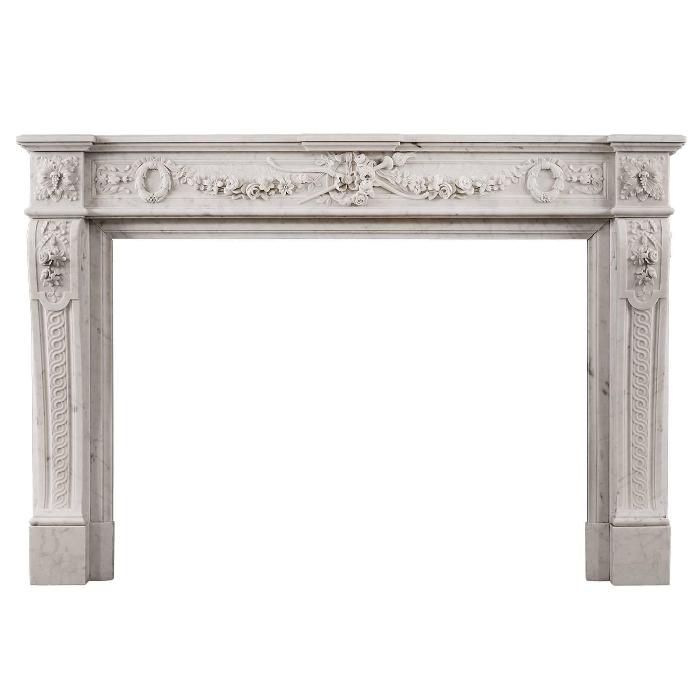Quality Carrara French Louis XVI Style Fireplace Mantel Chimneypiece For Sale