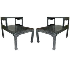 Pair of 1970s Black Cerused Oak Two Tier Tables by Baker