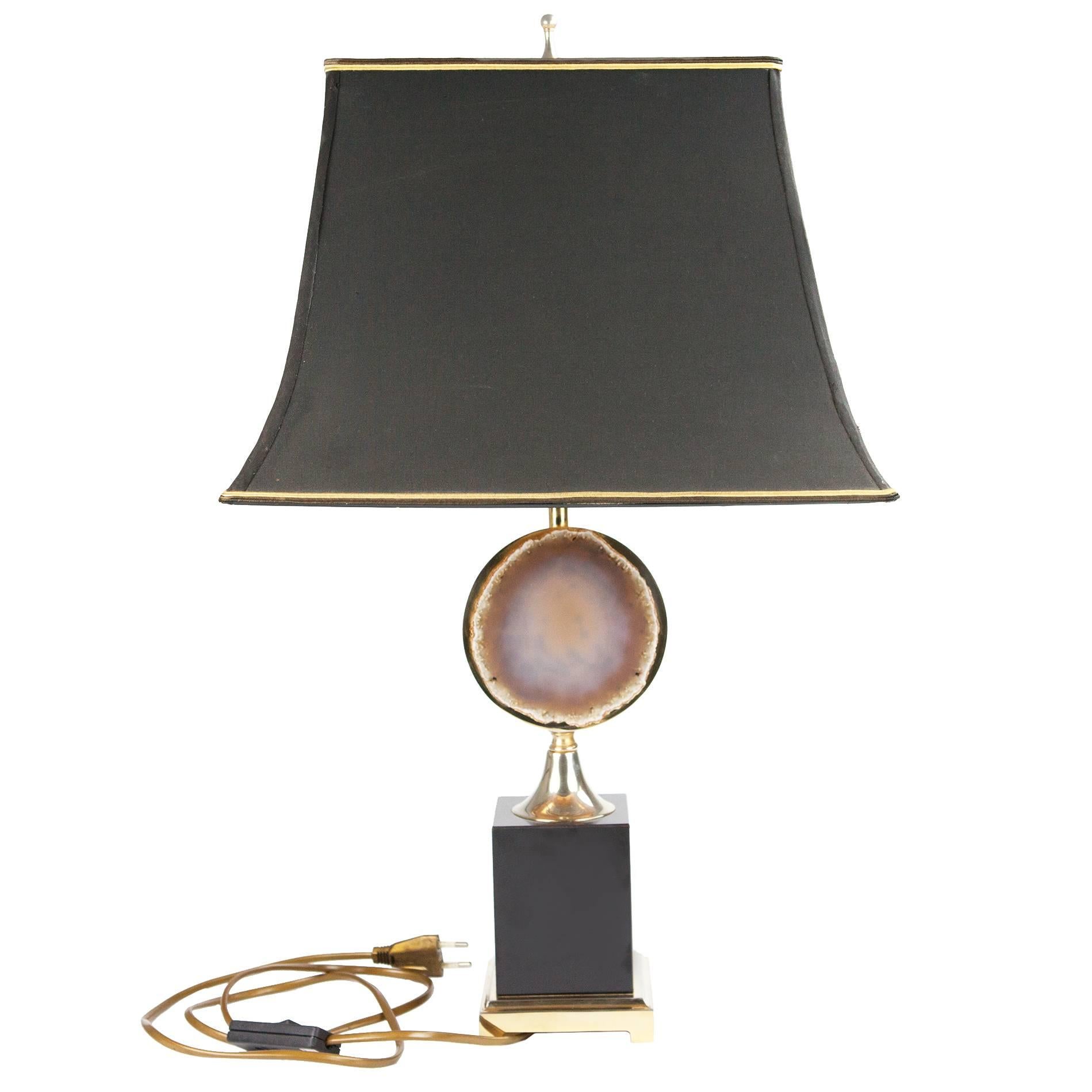 1970s Mid-Century Modern Table Lamp by Willy Daro in Brass and Agate For Sale