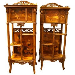  Pair of   Marquetry Inlaid Display Cabinets with Floral Design