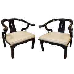 Pair of Chinoiserie Style Brass-Mounted Armchairs