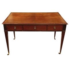 English Neoclassical Style Leather Inset Mahogany Bureau Plat Writing Table