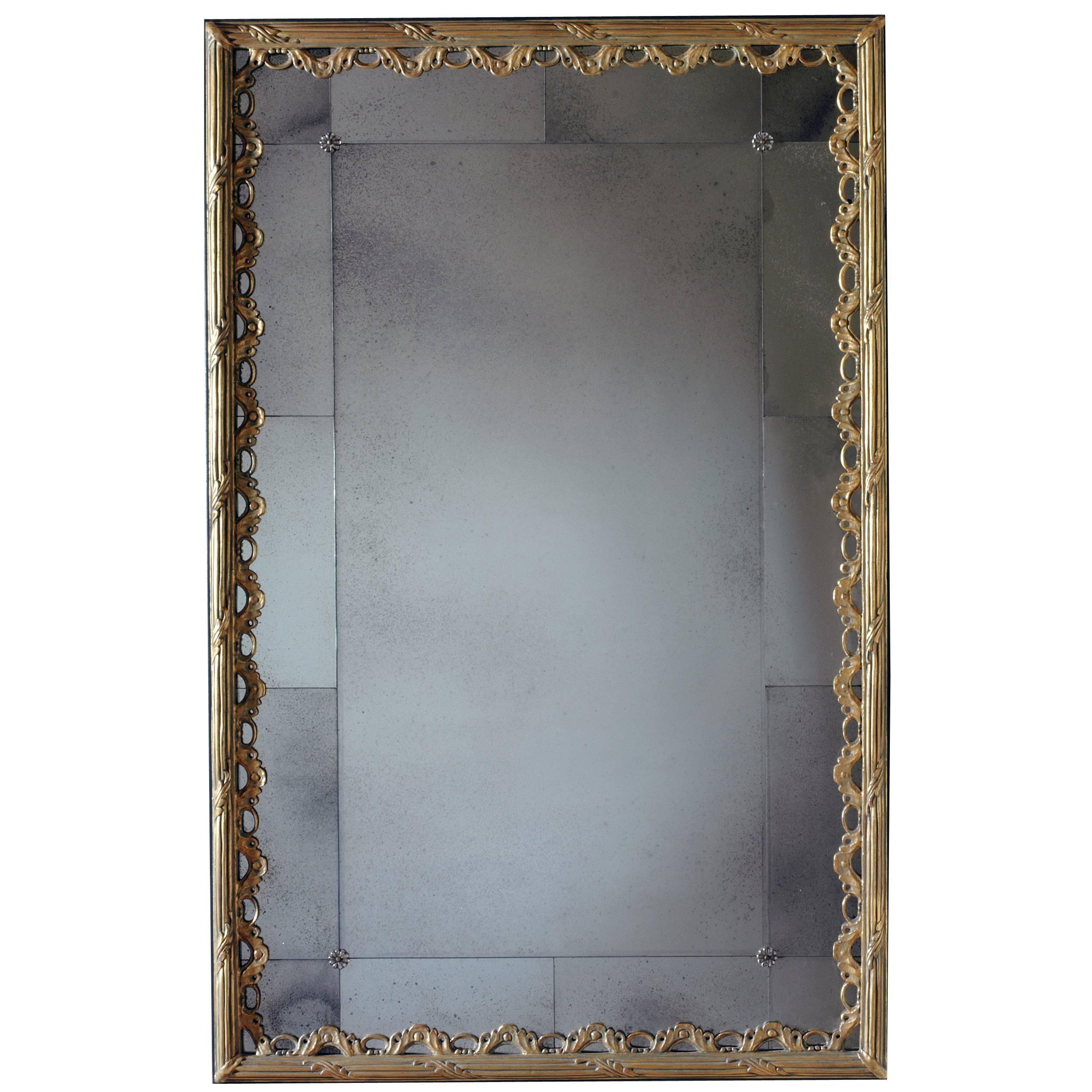 Reeded Rectangular Mirror with Sectioned Glass Border