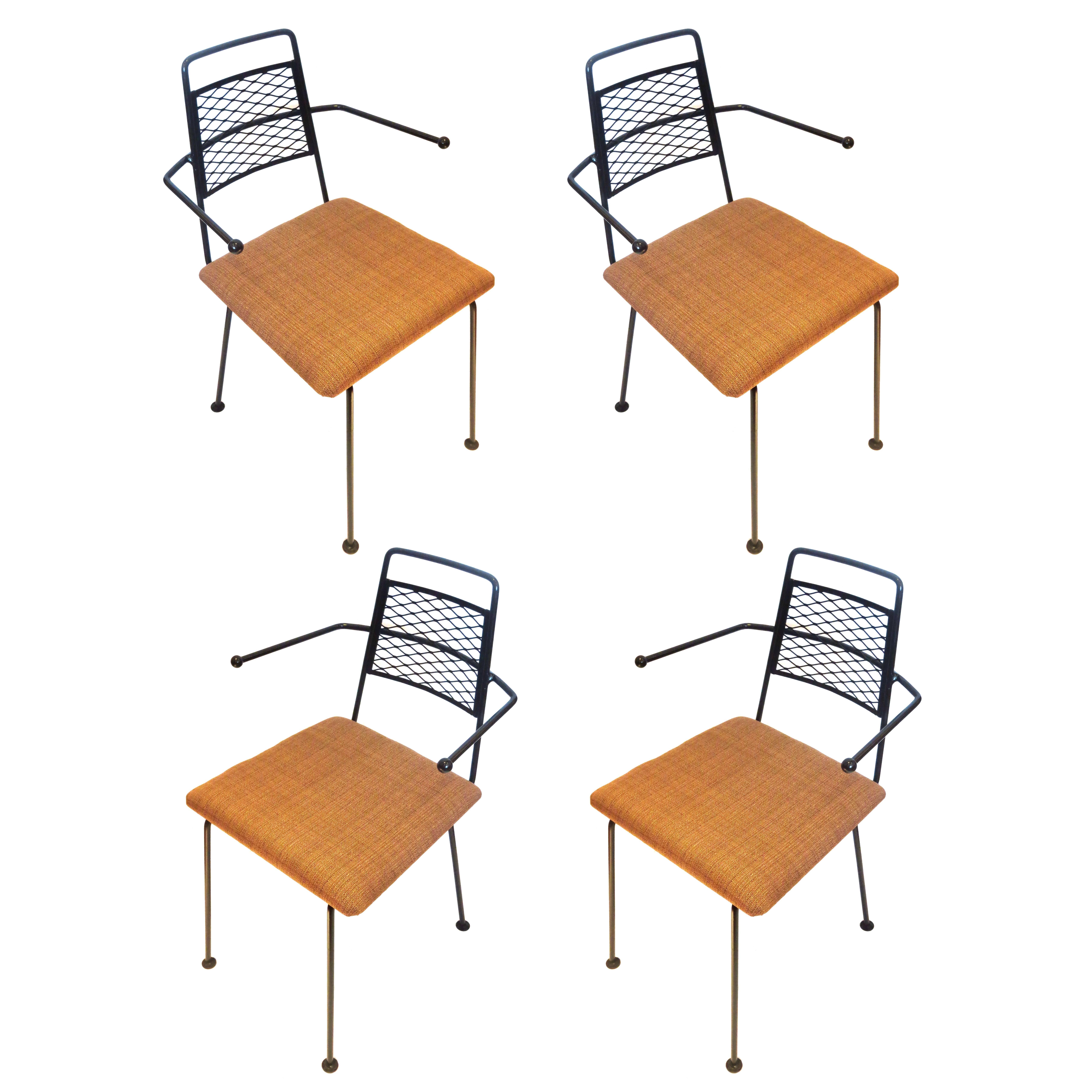 1950s American Modern Set of Four Atomic Age Wrought Iron Dining Chairs
