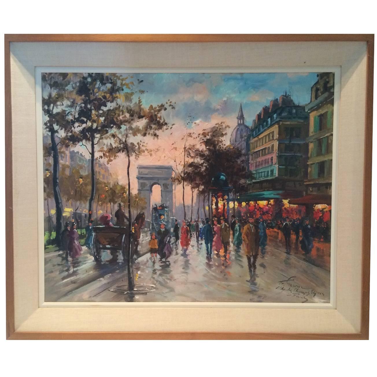 Francois Gerome, "L'au Des Champs Elysees A Paris" Painting