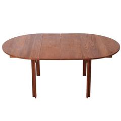 Danish Modern Round Solid Teak Dining Table with Two Leaves