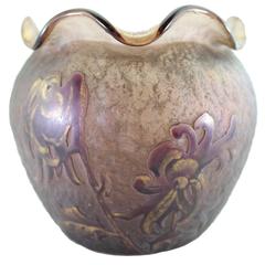 Daum Nancy Cameo Iridescent Iris Vase, circa 1900