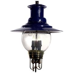 Antique Cobalt Blue Humphrey Gas Lamp, Electrified