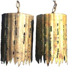 Tom Greene Feldman Brutalist Pendant Lights, Pair