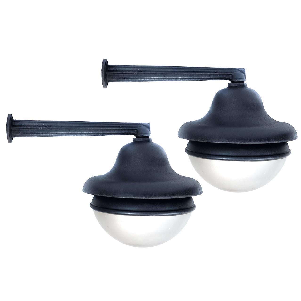 Pair of Large Cast Iron Bell Street Sconces