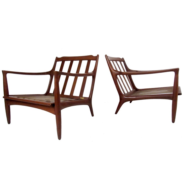 Pair of Sculpted MidCentury Lounge Chairs For Sale at 1stDibs