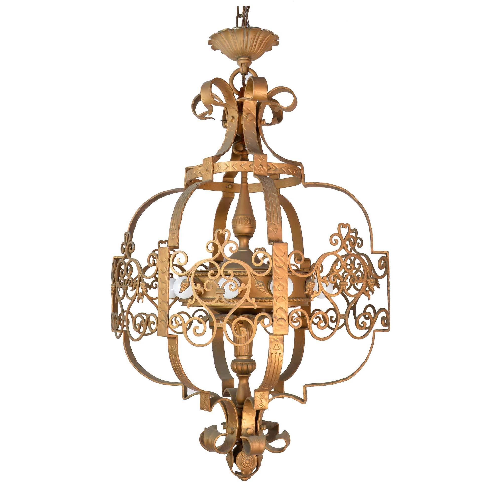 Early 20th Century Ornate Iron Theatre Pendant For Sale
