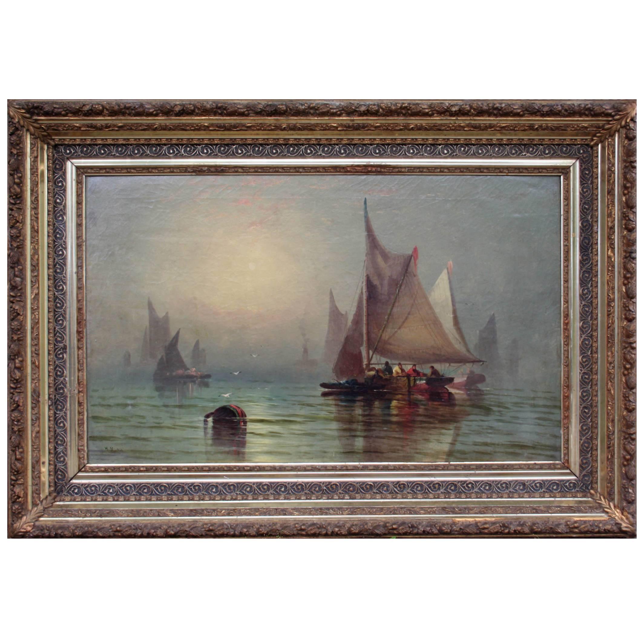 American Oil Painting of Sail Boats by Henry Hobart Nichols For Sale