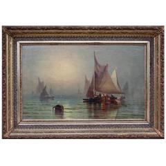 Antique American Oil Painting of Sail Boats by Henry Hobart Nichols