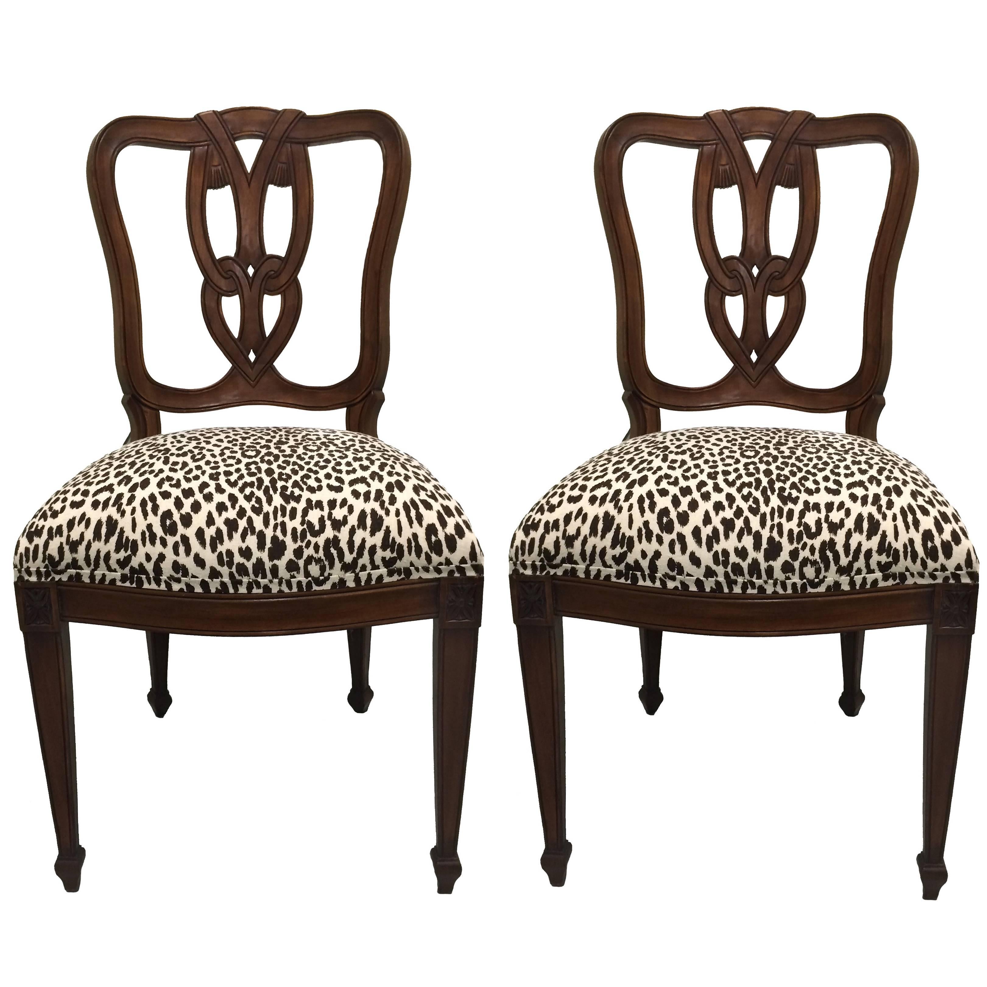 Pair of Hollywood Regency Tassel-Motif Leopard Chairs