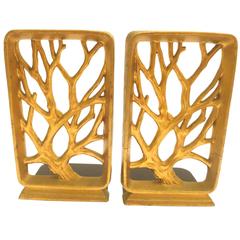 1950s Hollywood Regency Gold Guild Pair of Wood Moulded Bookends