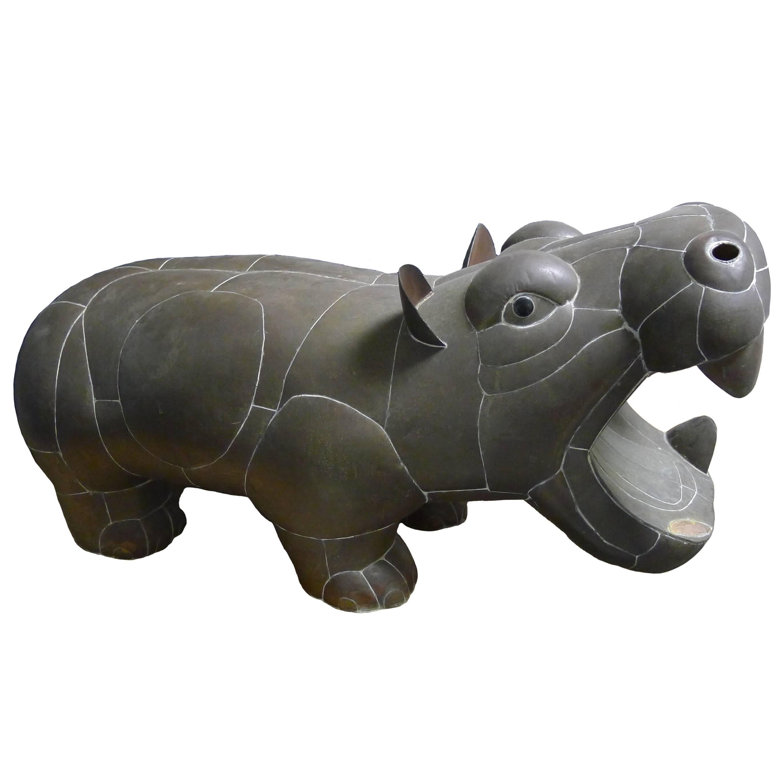 1970s Sergio Bustamante Patchwork Metal Hippo