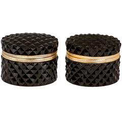 Pair of Black Murano Oval Dresser Boxes