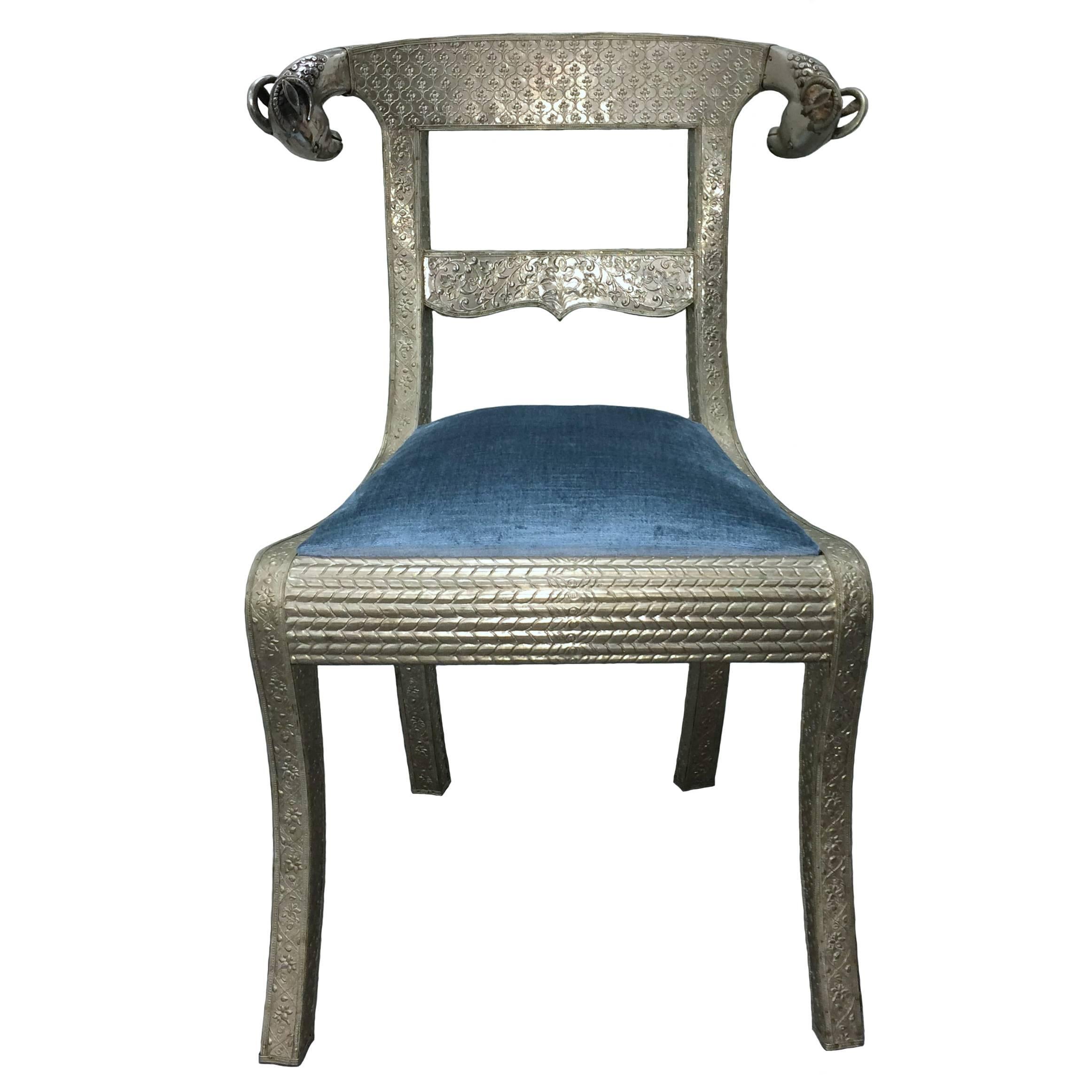 Indian Repoussé Ram's Head Side Chair
