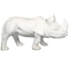 1970s Large White Glazed Terracotta Rhino