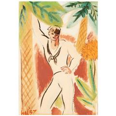 "Sailor in the Tropics, " Iconic Art Deco Watercolor, 1937