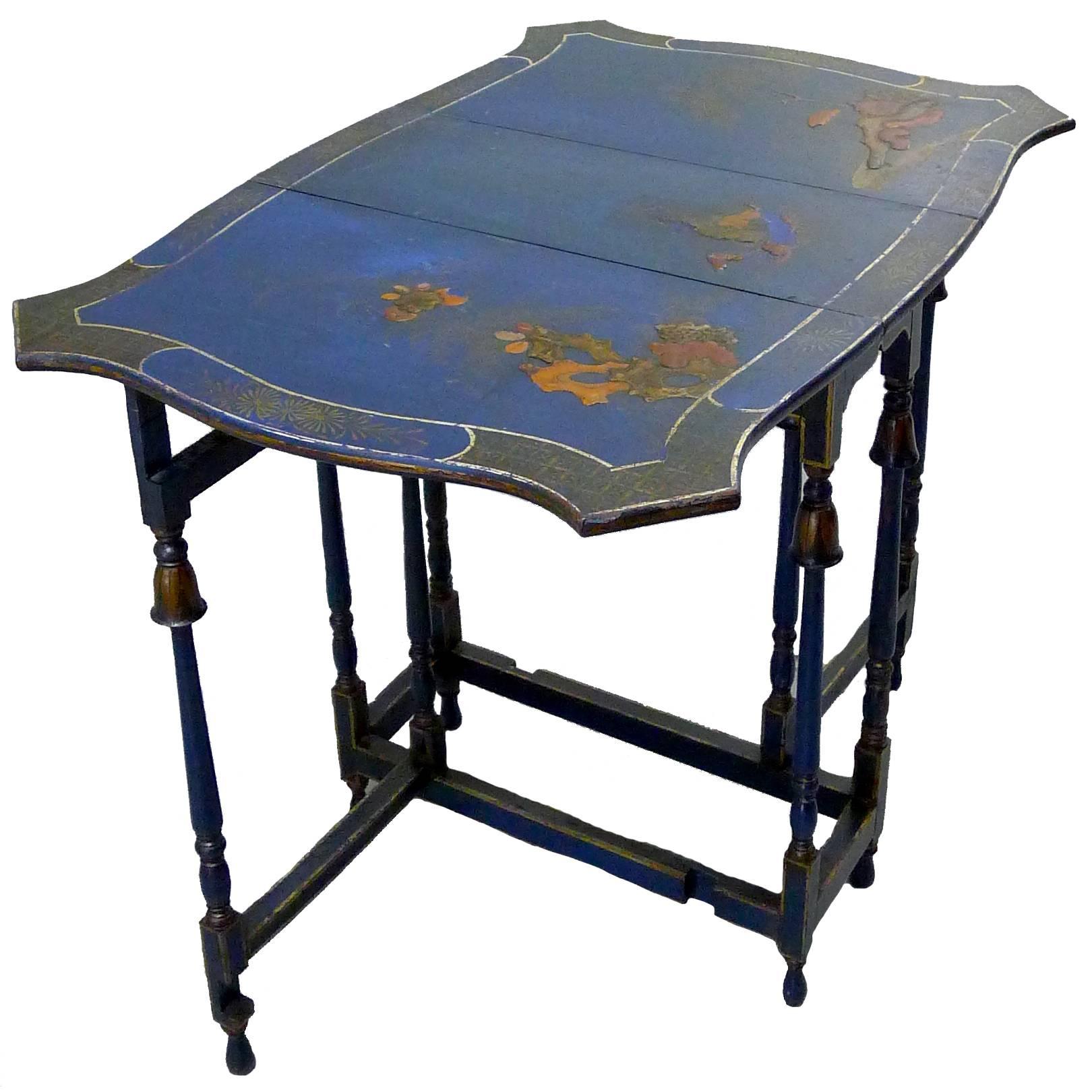 Chinese Export-Style Chinoiserie Gate-Leg Drop Leaf Tea Table