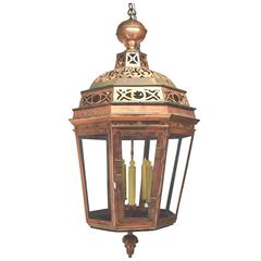 Large Antique English Copper Octagonal Hanging Lantern, circa 1860