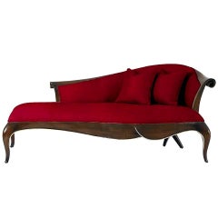 Carla Lounge Design Stuhl aus rotem Samt und braun lackiertem Mahagoni