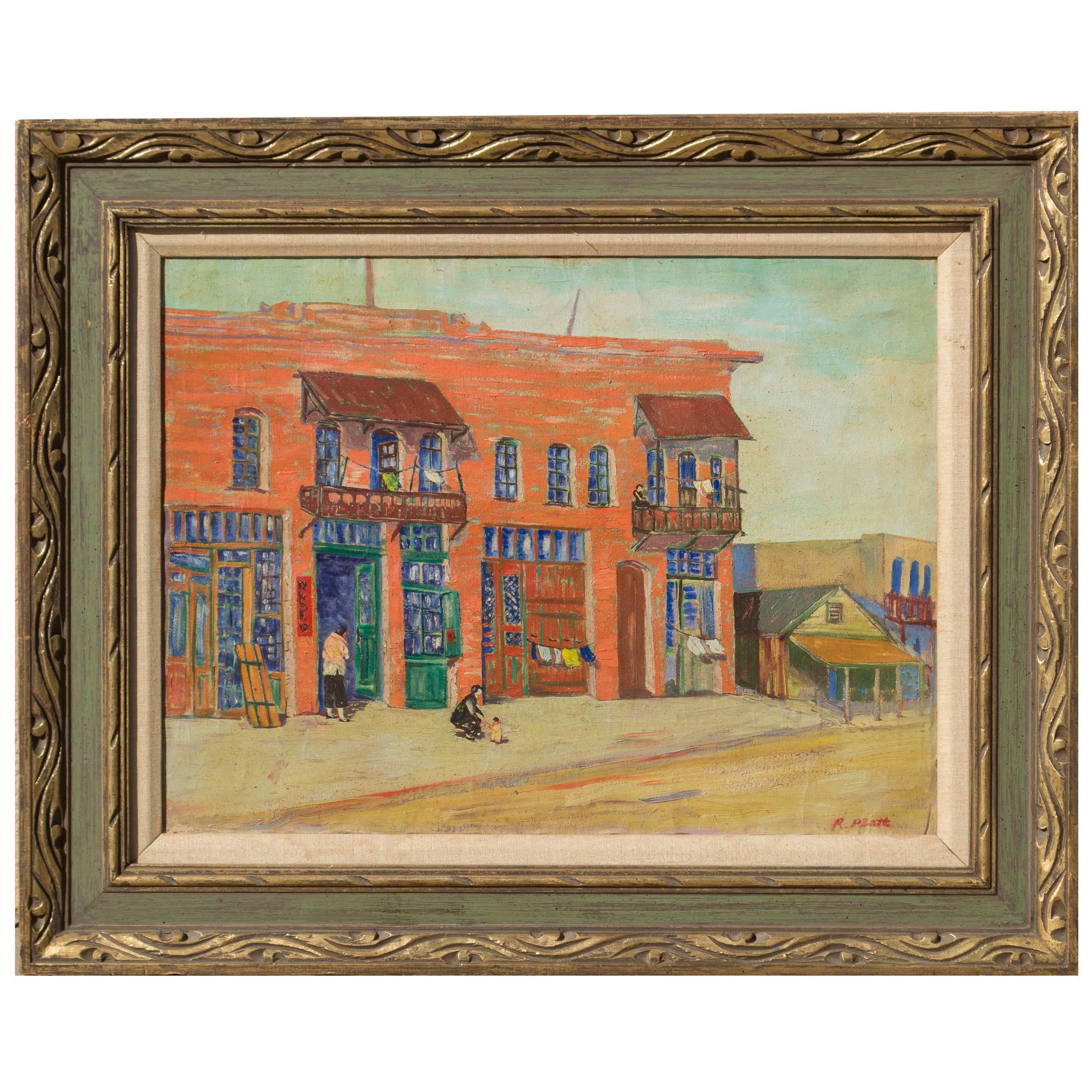 20h Jahrhundert Los Angeles Öl auf Leinwand Gemälde von R. Platt, circa 1930er Jahre im Angebot