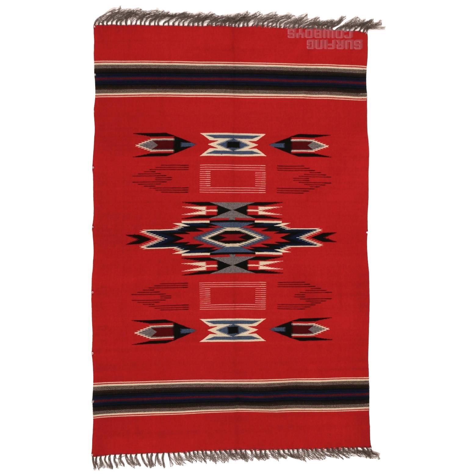 Majestic 1930s Red Chimayo Blanket, Original Vintage, Unused