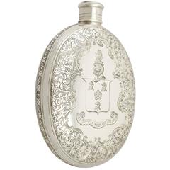 Sterling Silver Hip Flask, Antique Victorian