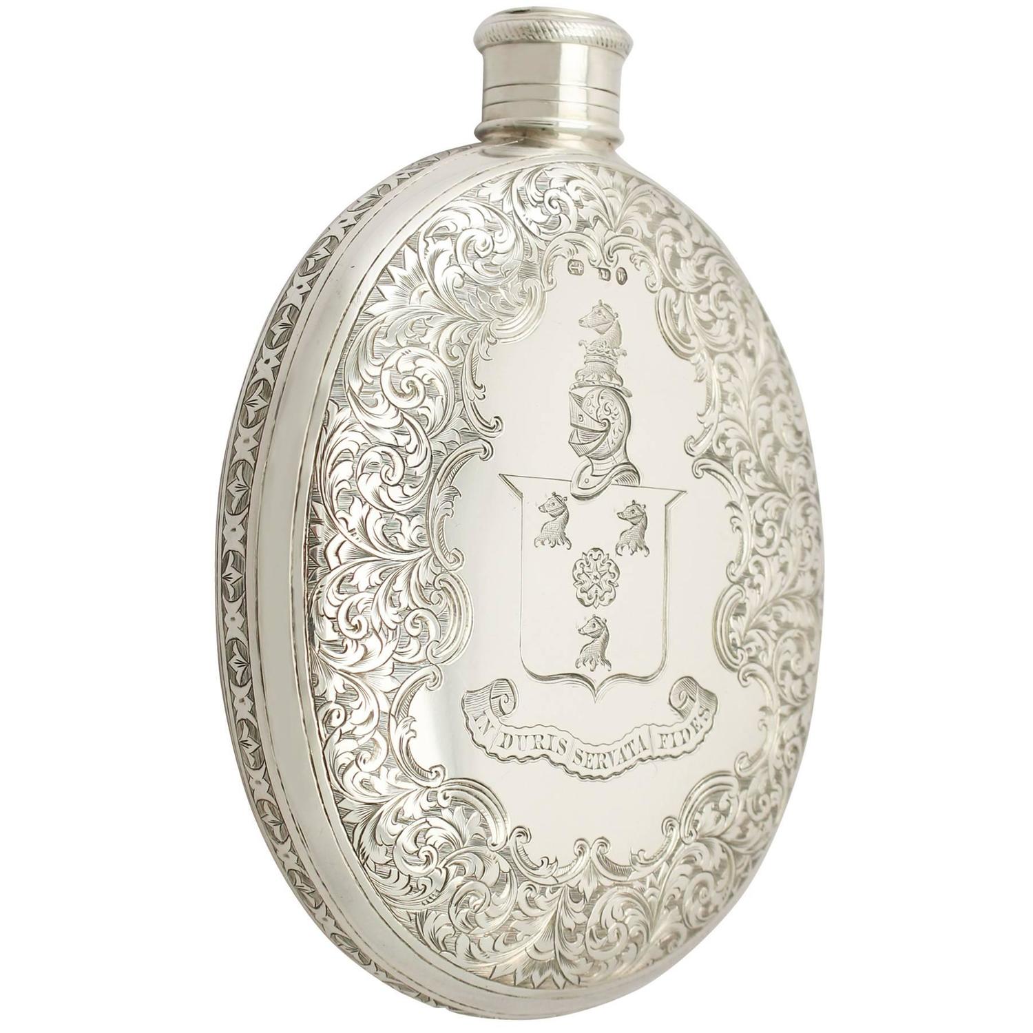 Sterling Silver Hip Flask, Antique Victorian For Sale at 1stdibs