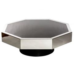 Willy Rizzo, Stainless Steel and Black Glass Coffee Table