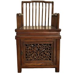 Antique Chinese Comb Back Chair with Carved Compartment