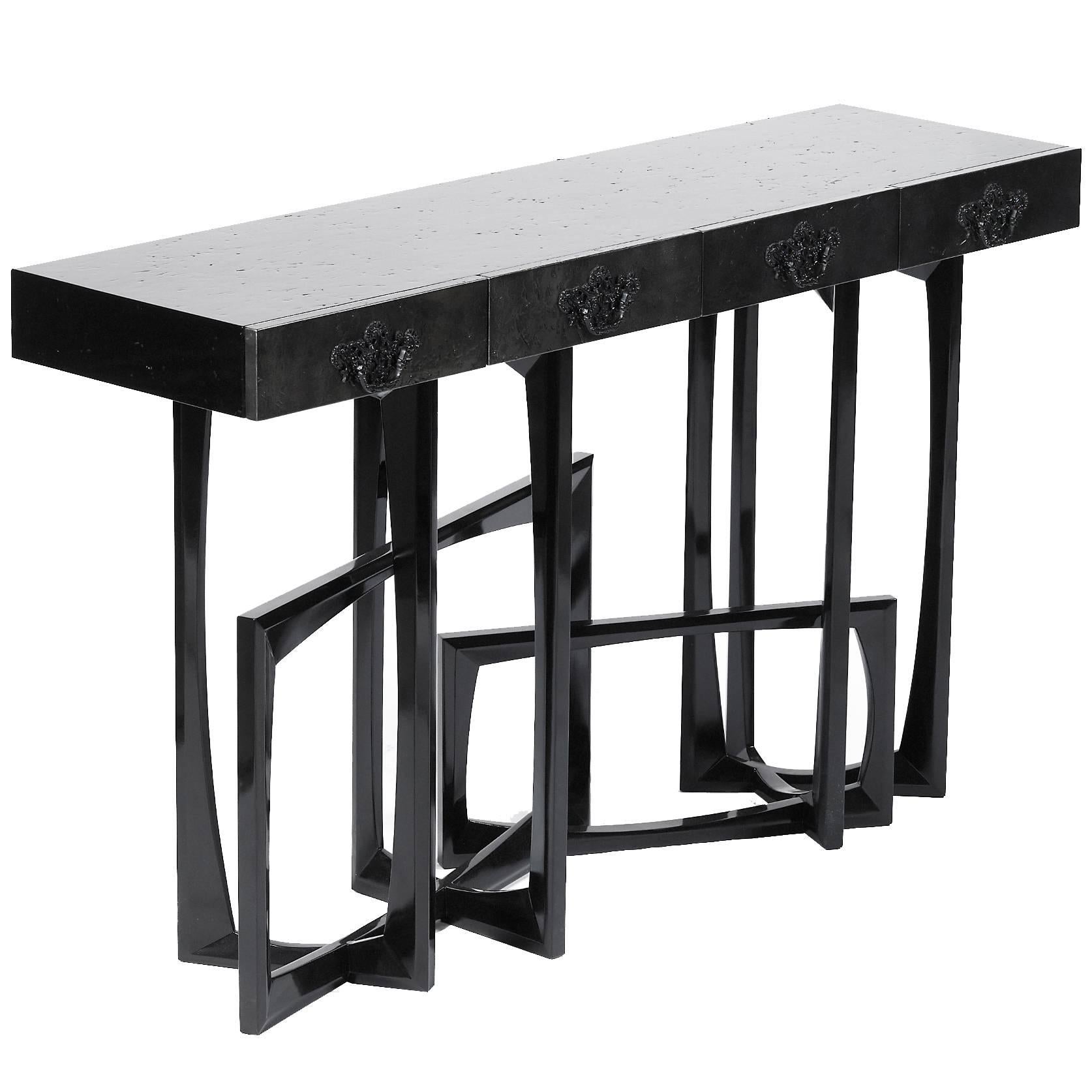 Black Lacquered Console Table with Drawers For Sale
