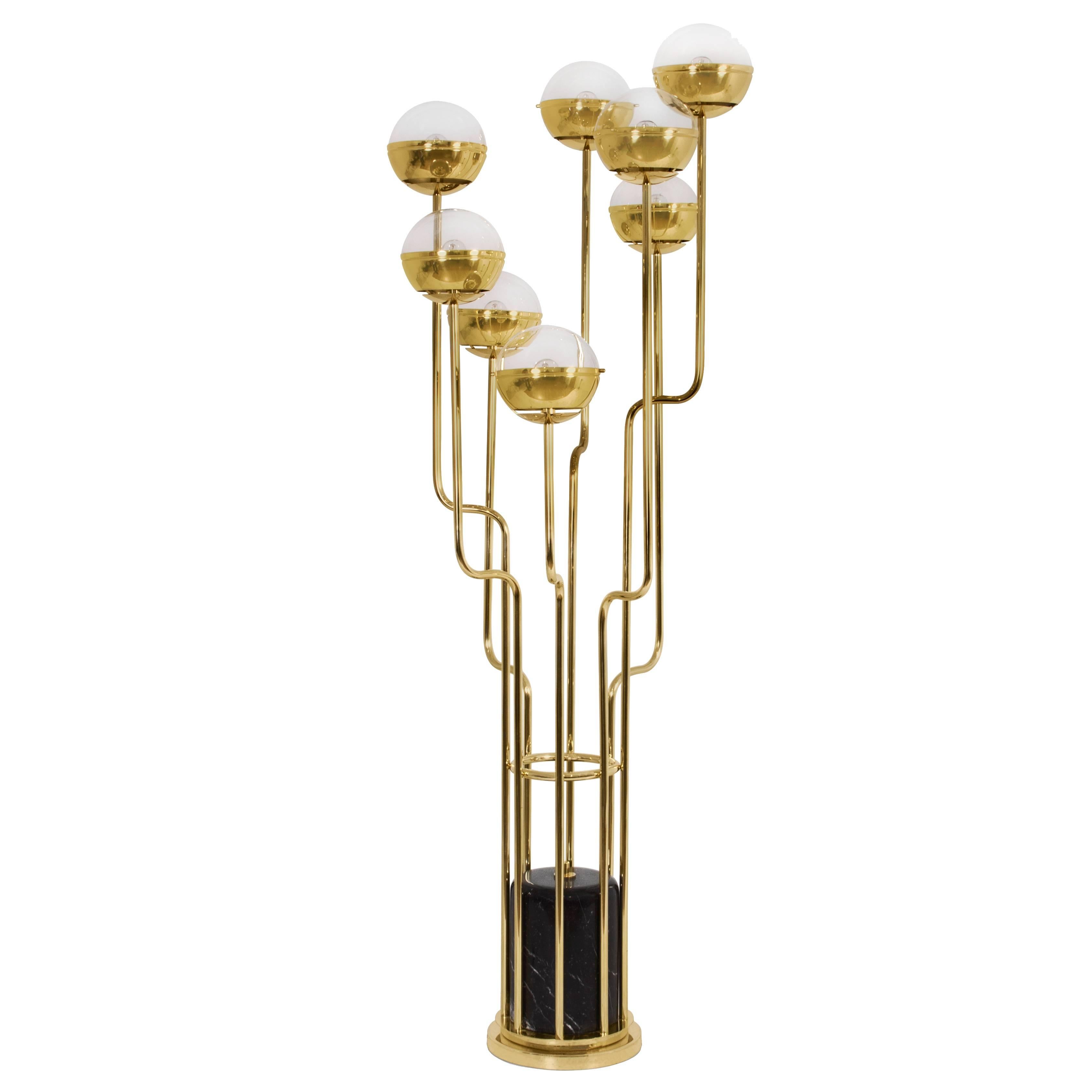Huge Contemporary Gold, Brass and Marble Niku Floor Lamp by Brabbu from Europe For Sale