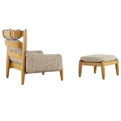 Scandinavian Easy Chair and Ottoman in the Style of Jean Gillon, Oak and Plywood