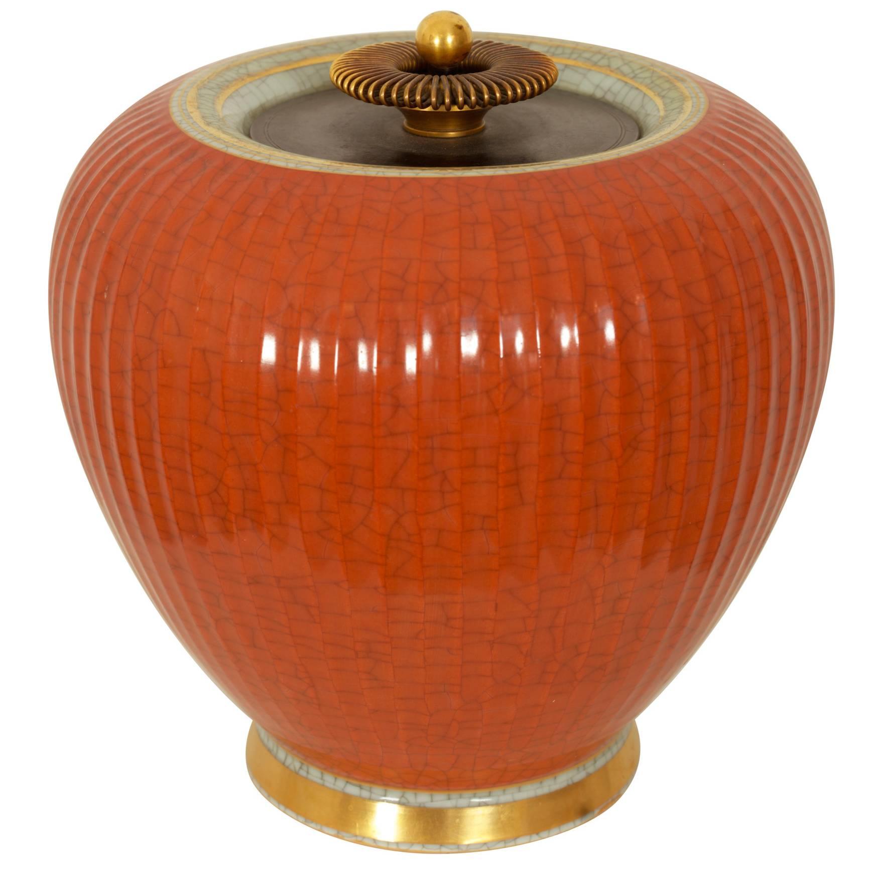 Lidded Craquelé Vase by Knud Andersen