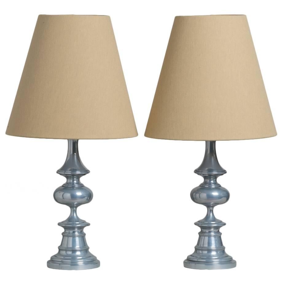 Pair of Burnished Aluminium Table Lamps, 1960s For Sale