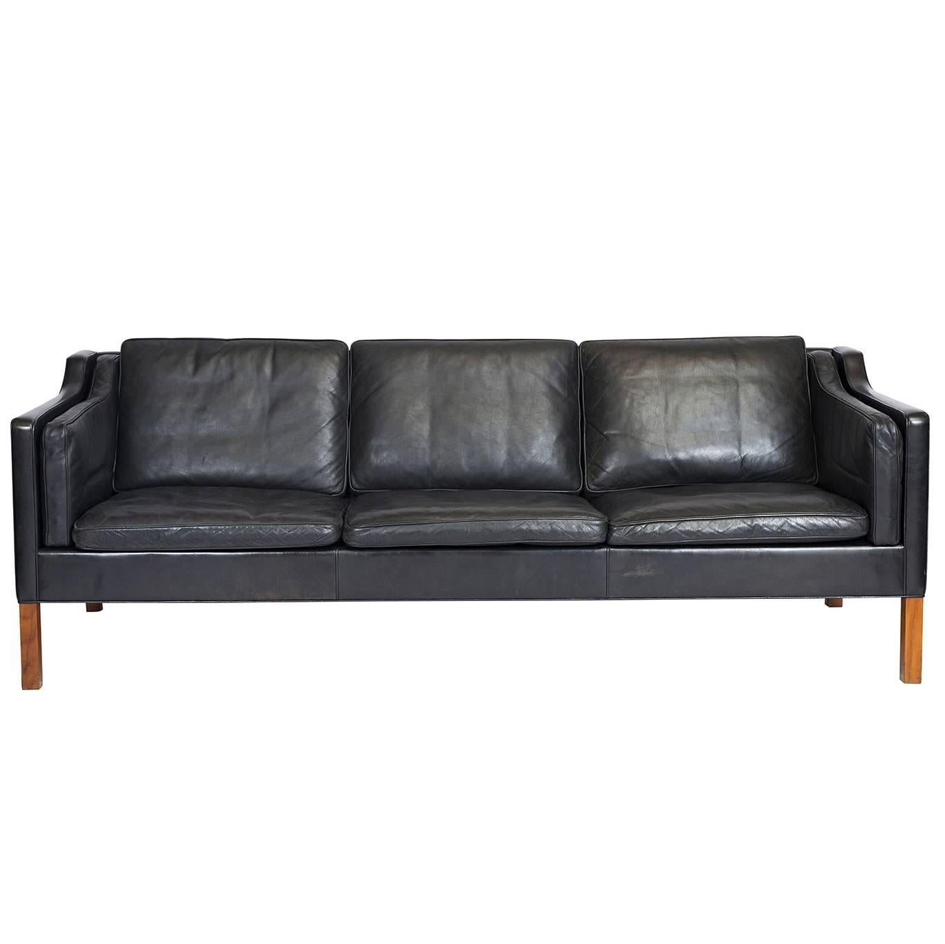Børge Mogensen Model #2213 Three-Seat Leather Sofa