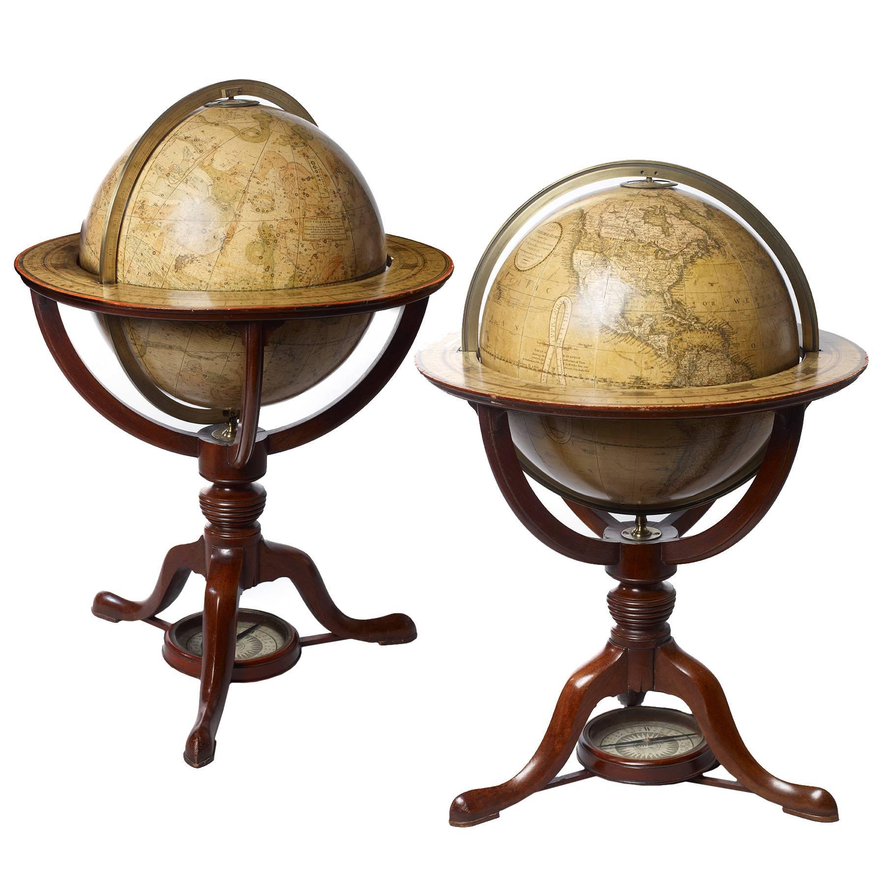 Pair of Terrestrial and Celestial Table Globes For Sale
